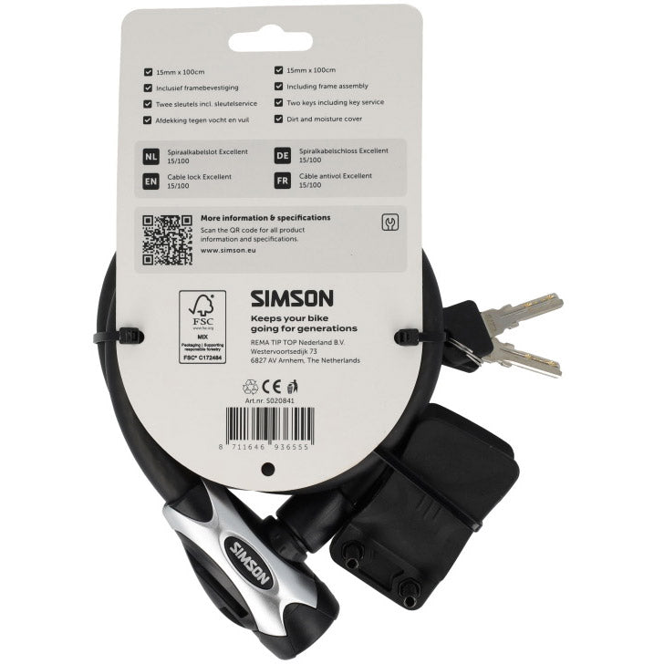 Simson spiraalkabelslot excellent 15mm 100cm