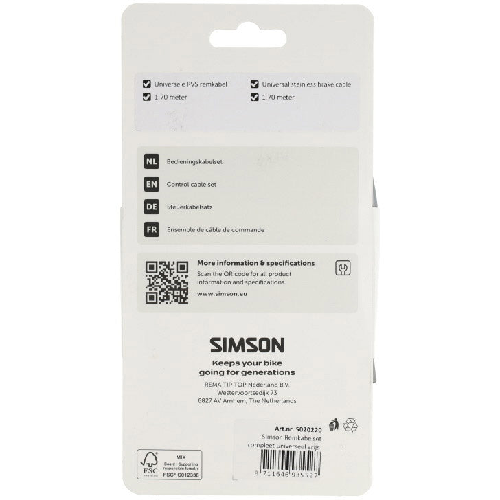 Simson remkabelset compleet universeel grijs rvs