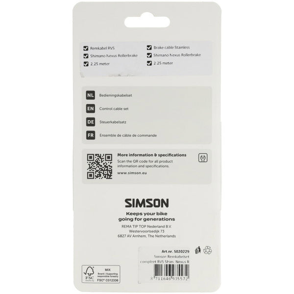 Simson remkabelset compleet rvs shim. nexus rollerbr. zwart