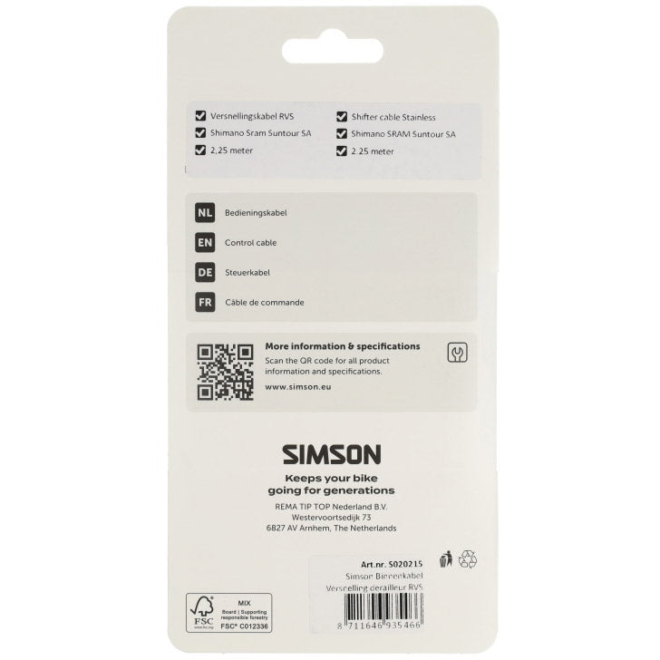 Simson versnelling binnenkabel derailleur rvs