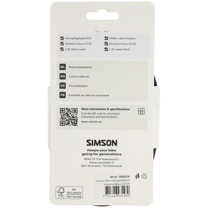 Simson versnellingskabelset shimano nexus 4 7 8 zwart rvs