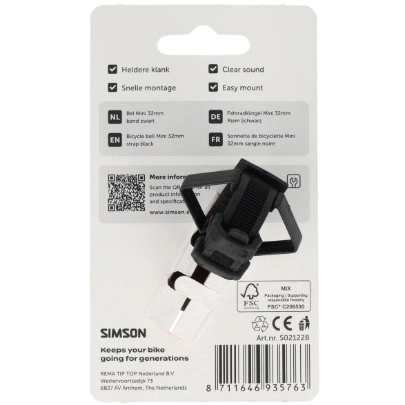 Simson bel mini 32mm flex-band bevestiging zwart