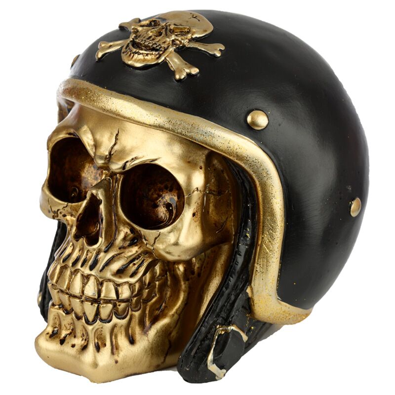 Goud schedel in motorhelm woonaccessoire