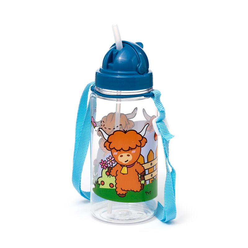Ecozen kinder waterflesjes 450ml flip rietje adoramals highland koe