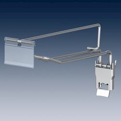 Prestatiewand dubbelhaak 20cm met prijspendel chroom