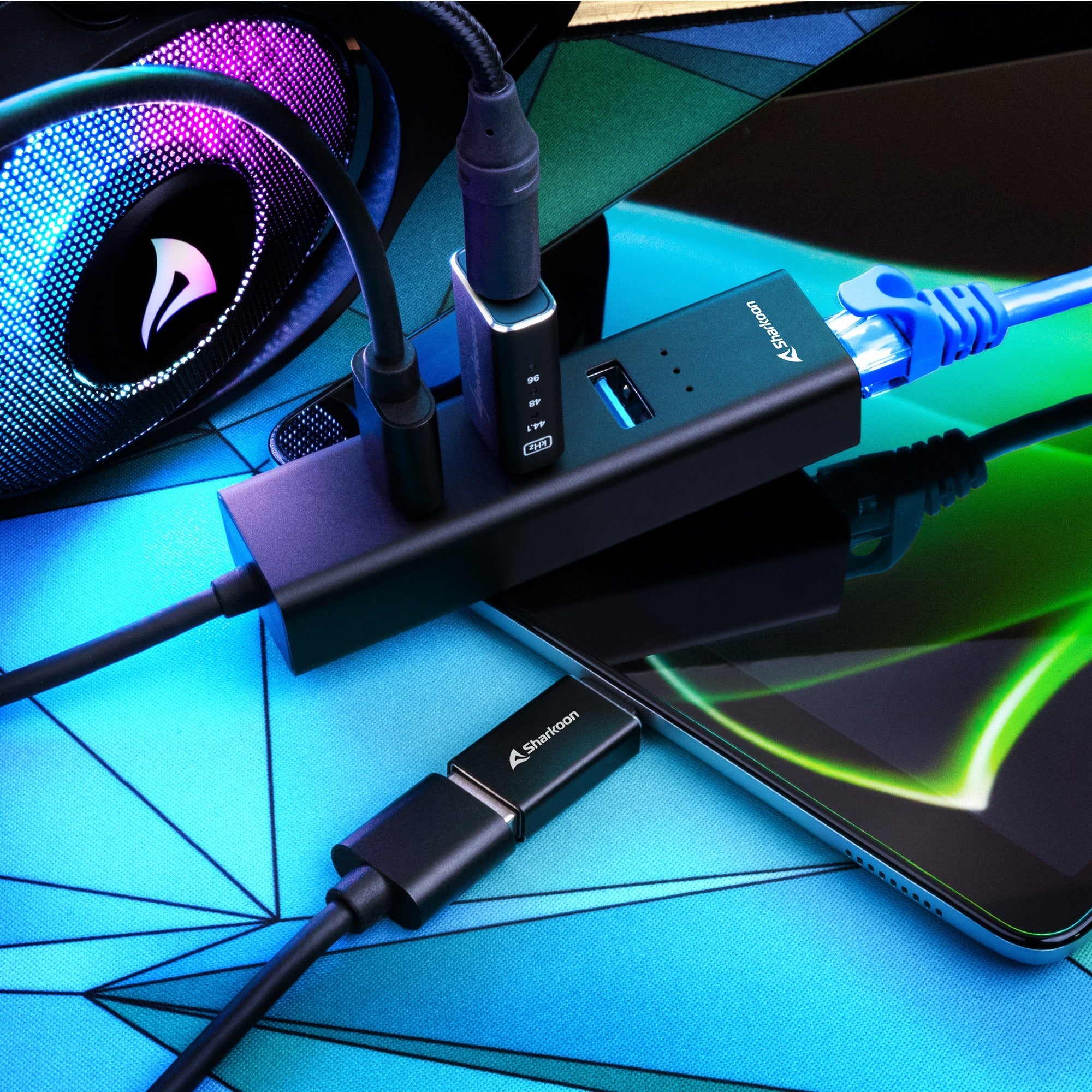 Sharkoon Sharkoon 3-poorts USB 3.2 Gen 1 aluminium hub + RJ45 Ethernet