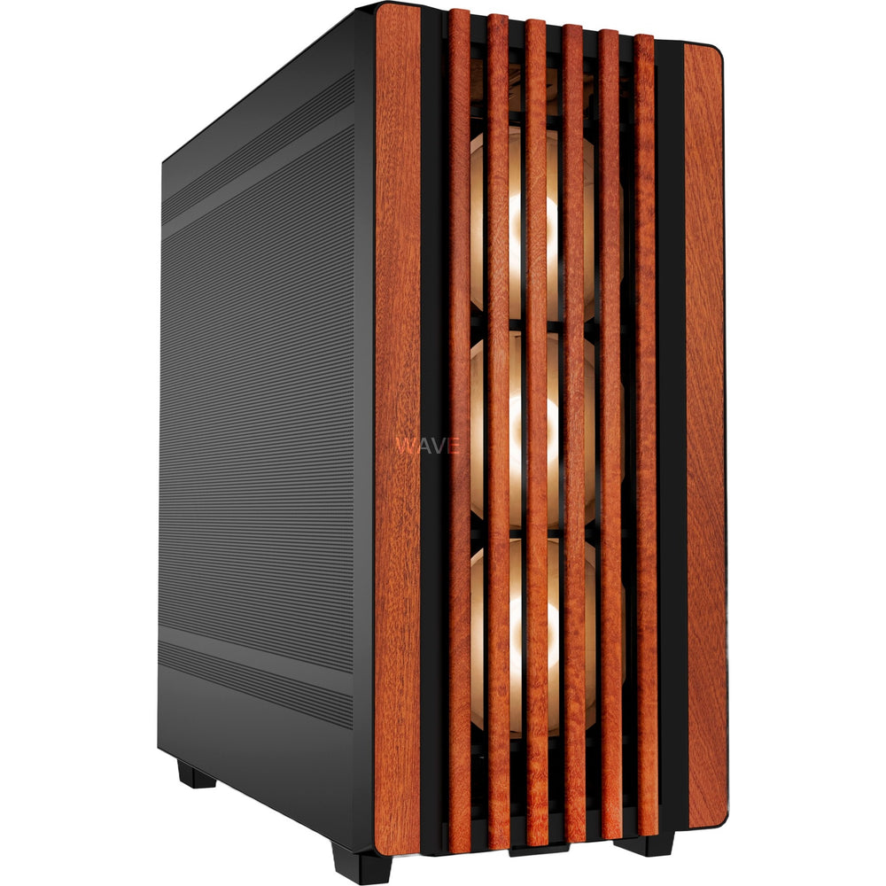Sharkoon rebel c70m rgb midi tower behuizing (zwart houtkleur | 2x usb-a | 1x usb-c | rgb)
