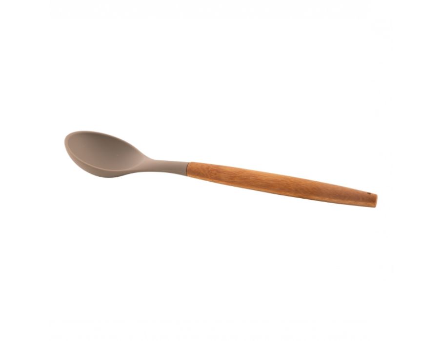 Point virgule opscheplepel - silicone - bamboe handvat - taupe