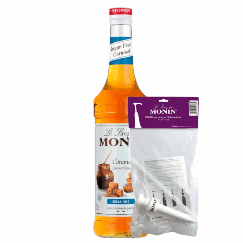 Monin siroop caramel suikervrij (70 cl) + siroop pompje (10ml)