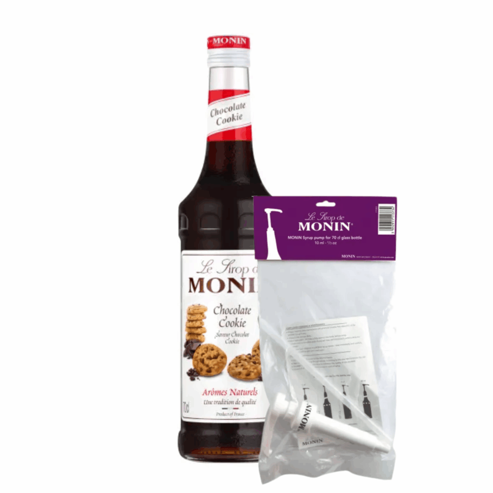 Monin siroop chocolate cookie (70 cl) + siroop pompje (10ml)
