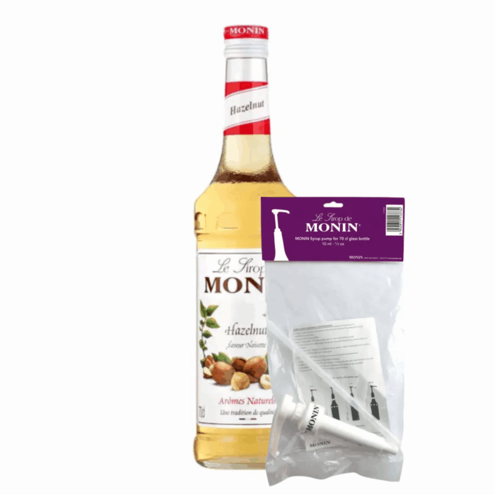 Monin siroop hazelnoot noisette (70 cl) + siroop pompje (10ml)