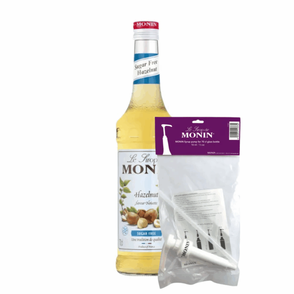 Monin siroop hazelnoot suikervrij (70 cl) + siroop pompje (10ml)