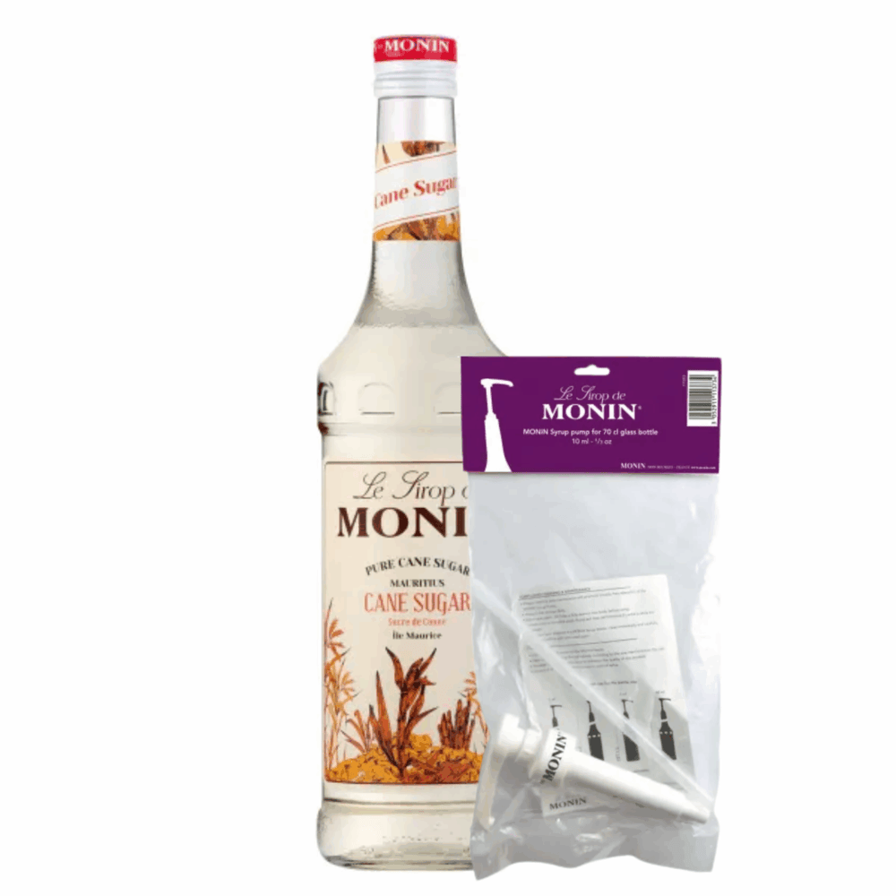 Monin siroop rietsuiker (70 cl) + siroop pompje (10ml)