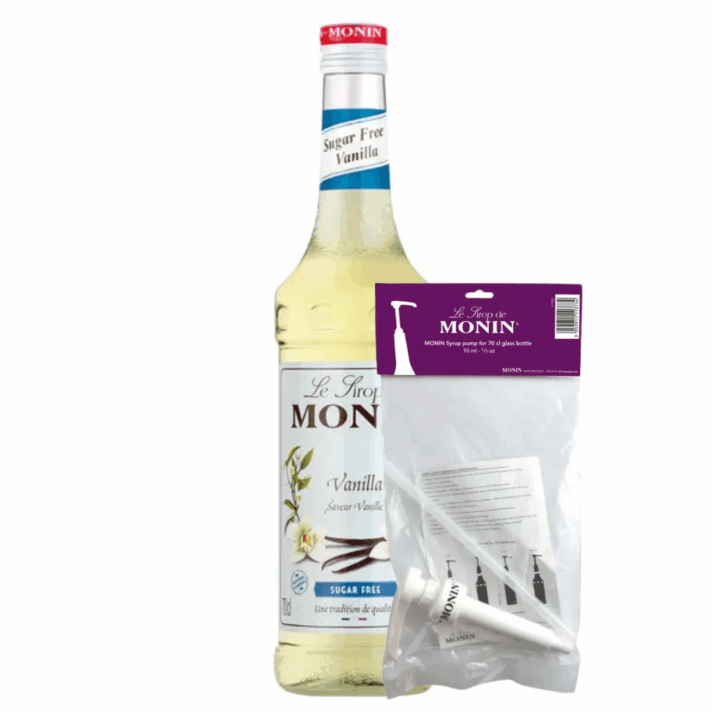 Monin siroop vanille suikervrij (70 cl) + siroop pompje (10ml)