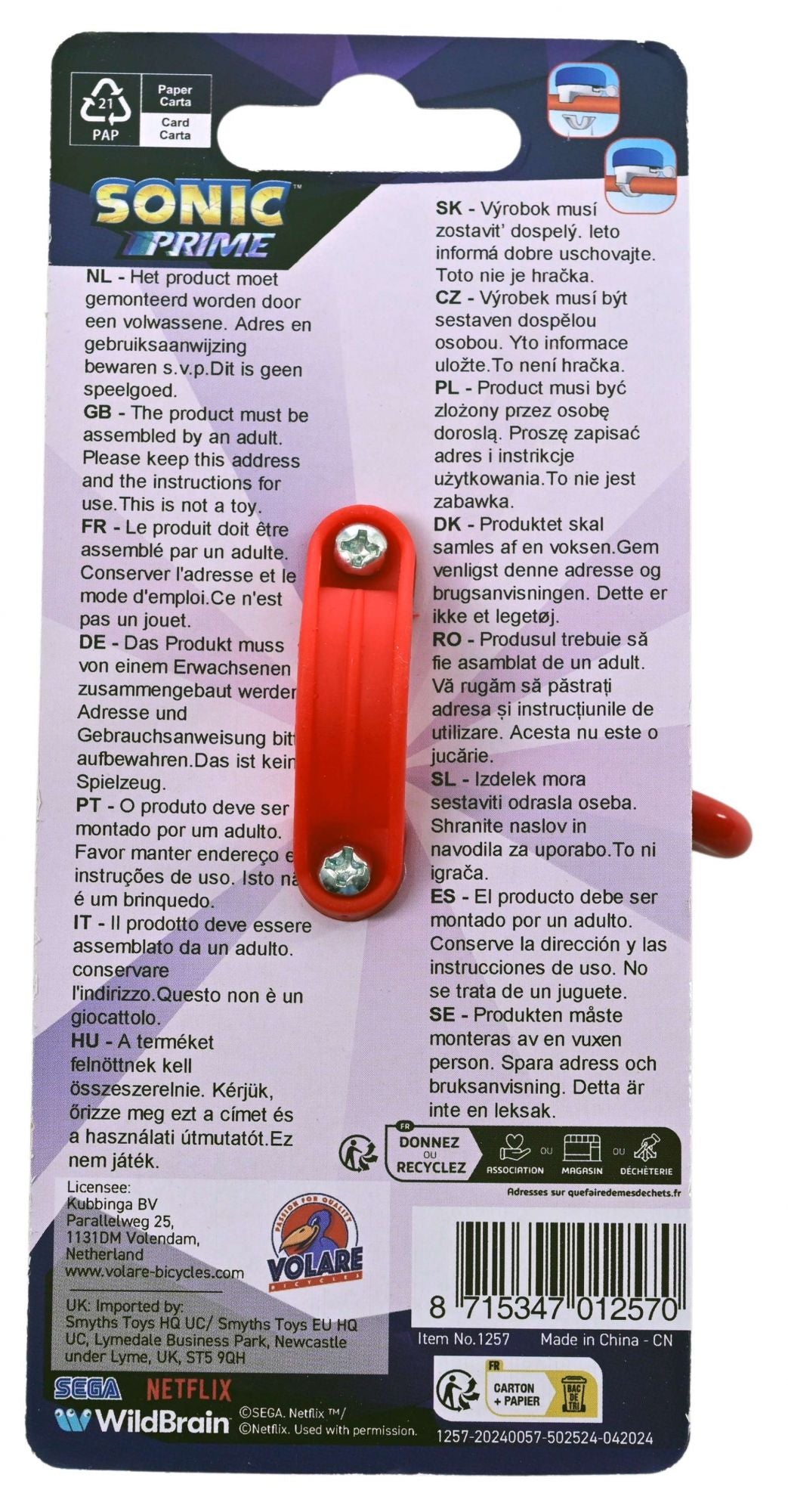 Volare sonic prime fietsbel - jongens - blauw rood