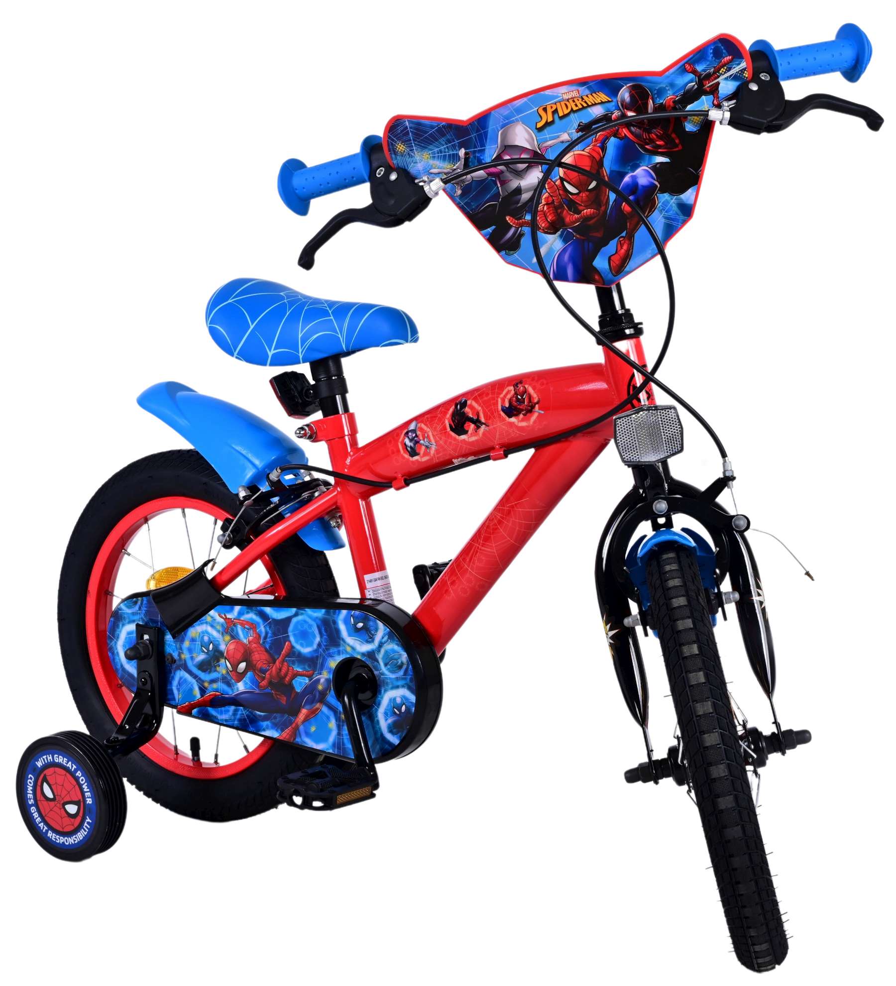 Spiderman ultieme spider-man kinderfiets - jongens - 14 inch - blauw rood - twee handremmen