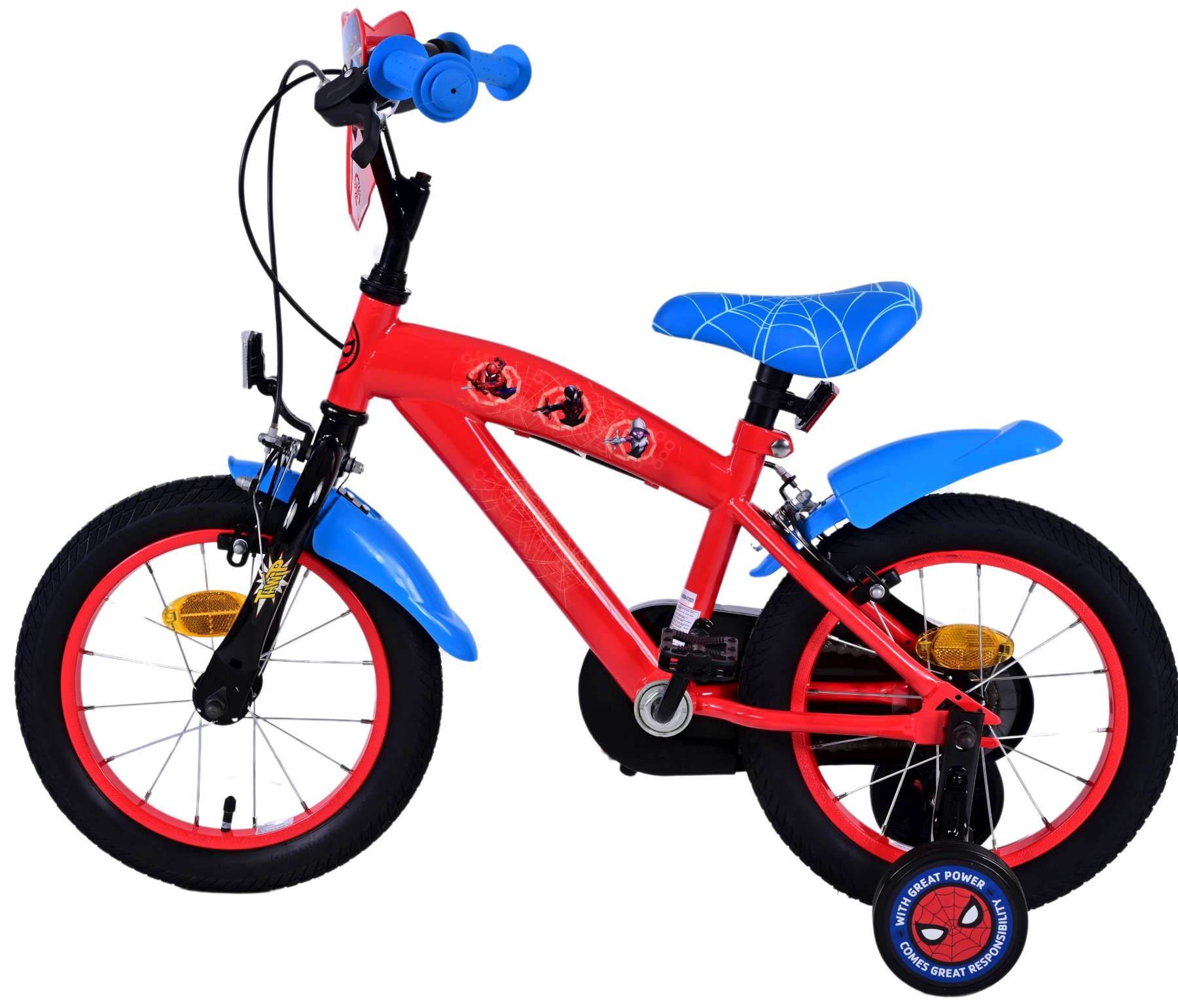 Spiderman ultieme spider-man kinderfiets - jongens - 14 inch - blauw rood - twee handremmen