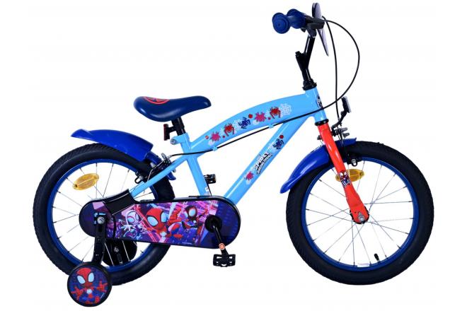 Spidey en zijn geweldige vrienden spidey kinderfiets - jongens - 16 inch - blauw - twee handremmen