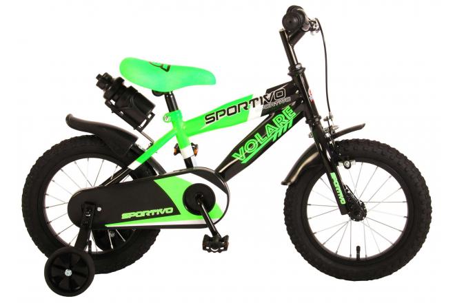 Volare Sportivo Kinderfiets - Jongens - 14 inch - Neon Groen Zwart - 95% afgemonteerd