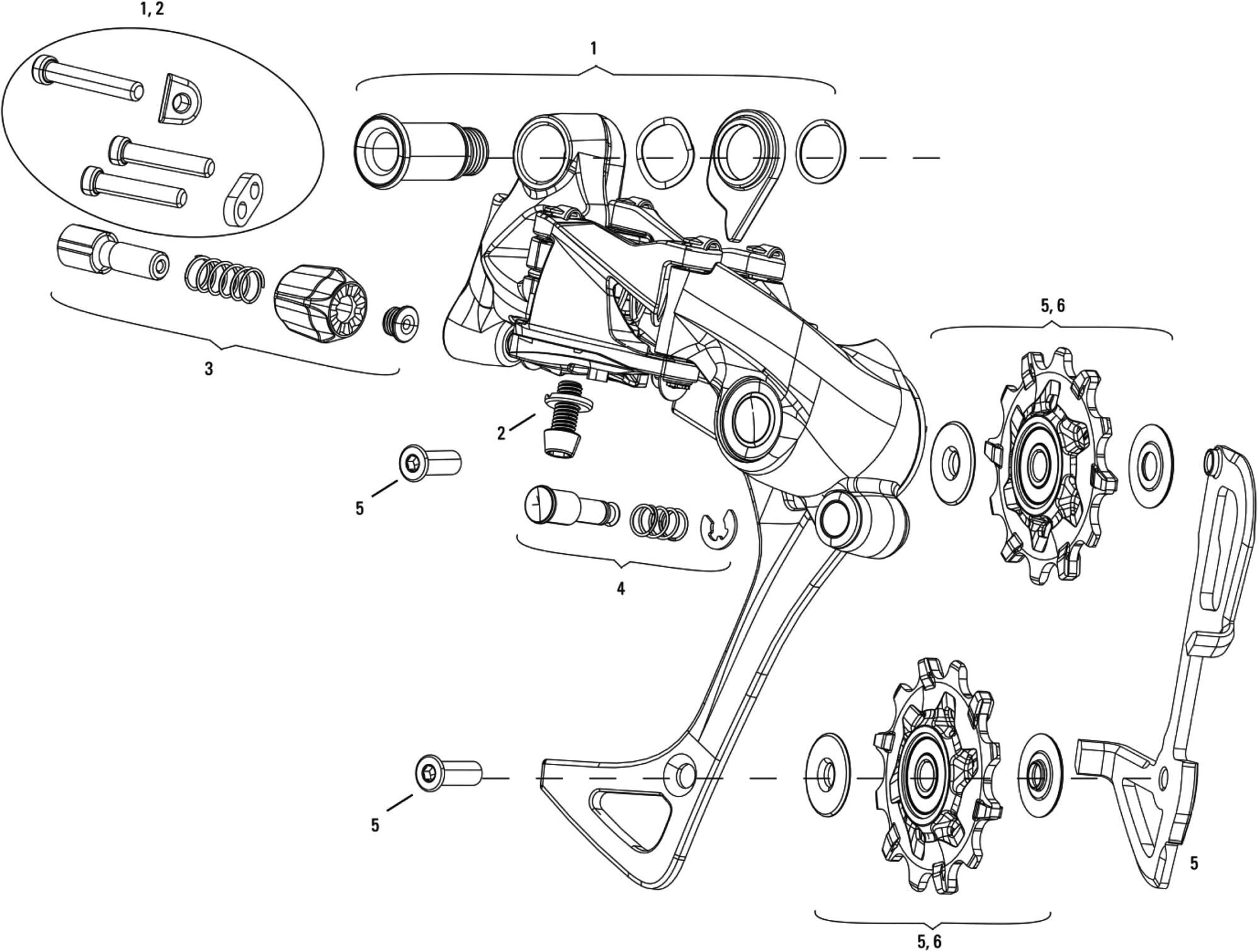 Sram achterderailleur rival 1 rear derail. rival 1 11-sp.,alu