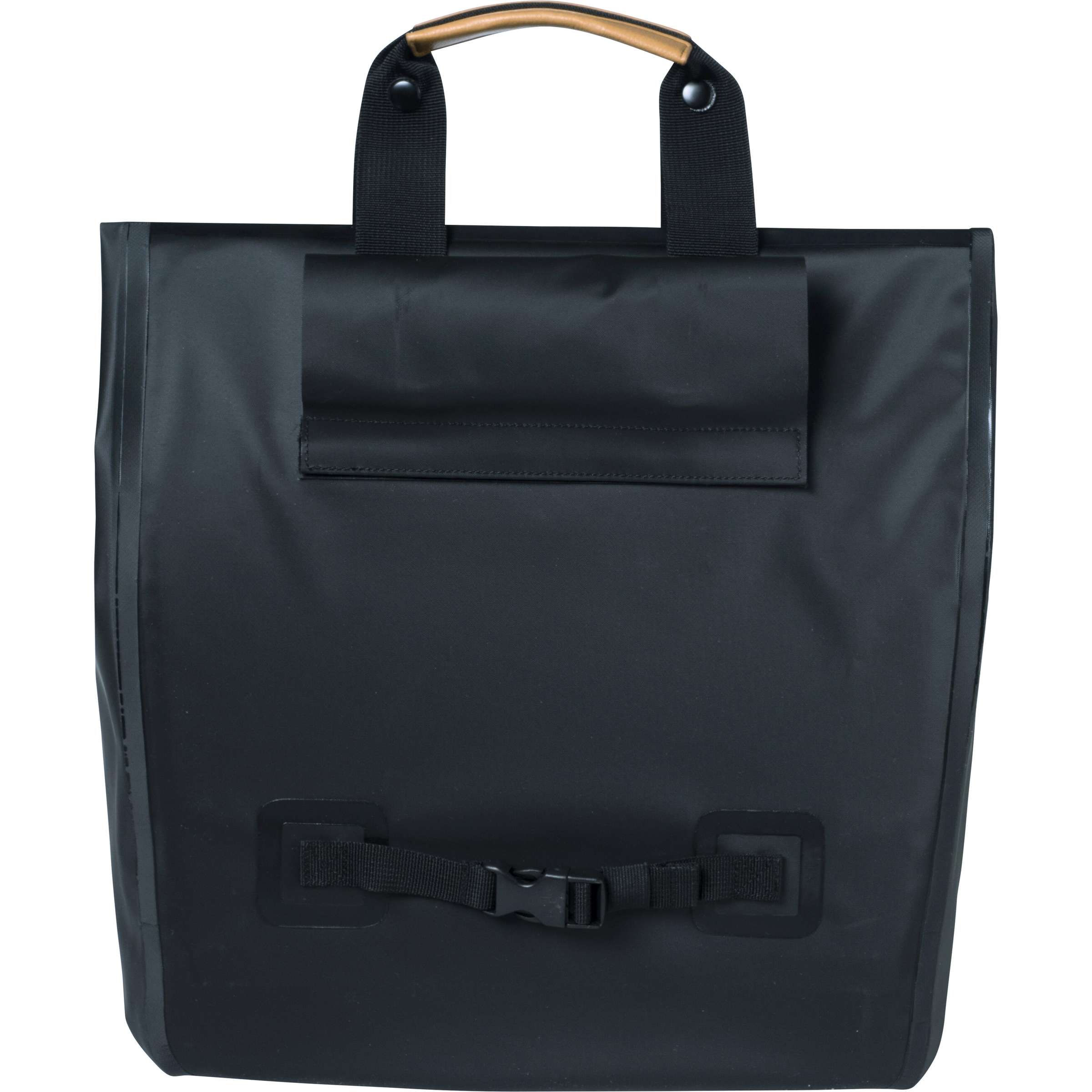 Basil Urban Dry Shopper - waterproof bike shopper, vegan leather details, adjustable closure, reflective, matte black