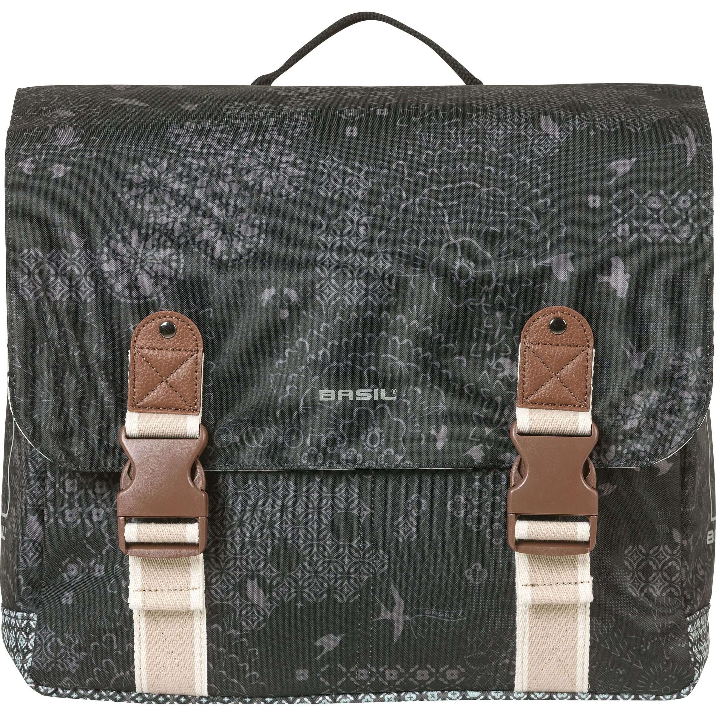 Basil dubbele fietstas bohème mik 35 liter - zwart houtskool