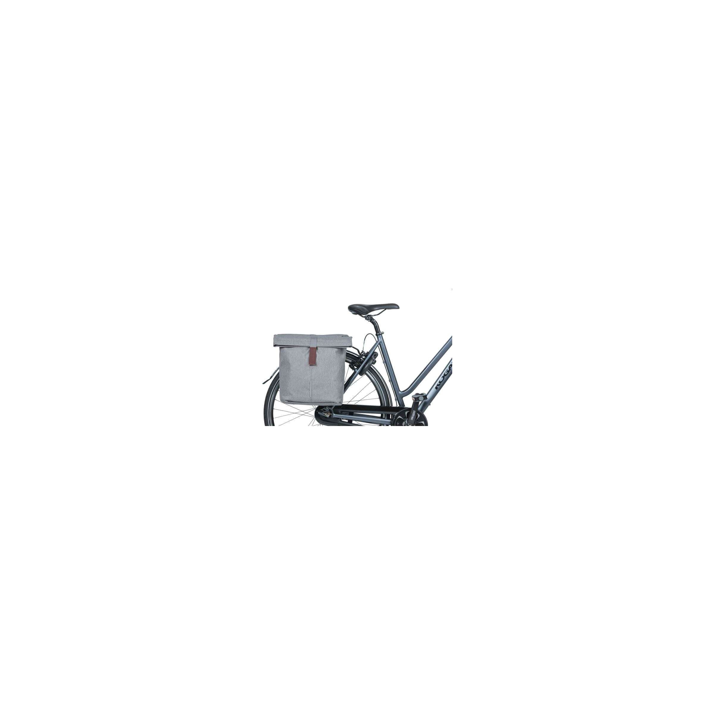 Basil City dubbele fietstas grijs, waterafstotend, geschikt voor e-bikes, reflecterend, 28-32L