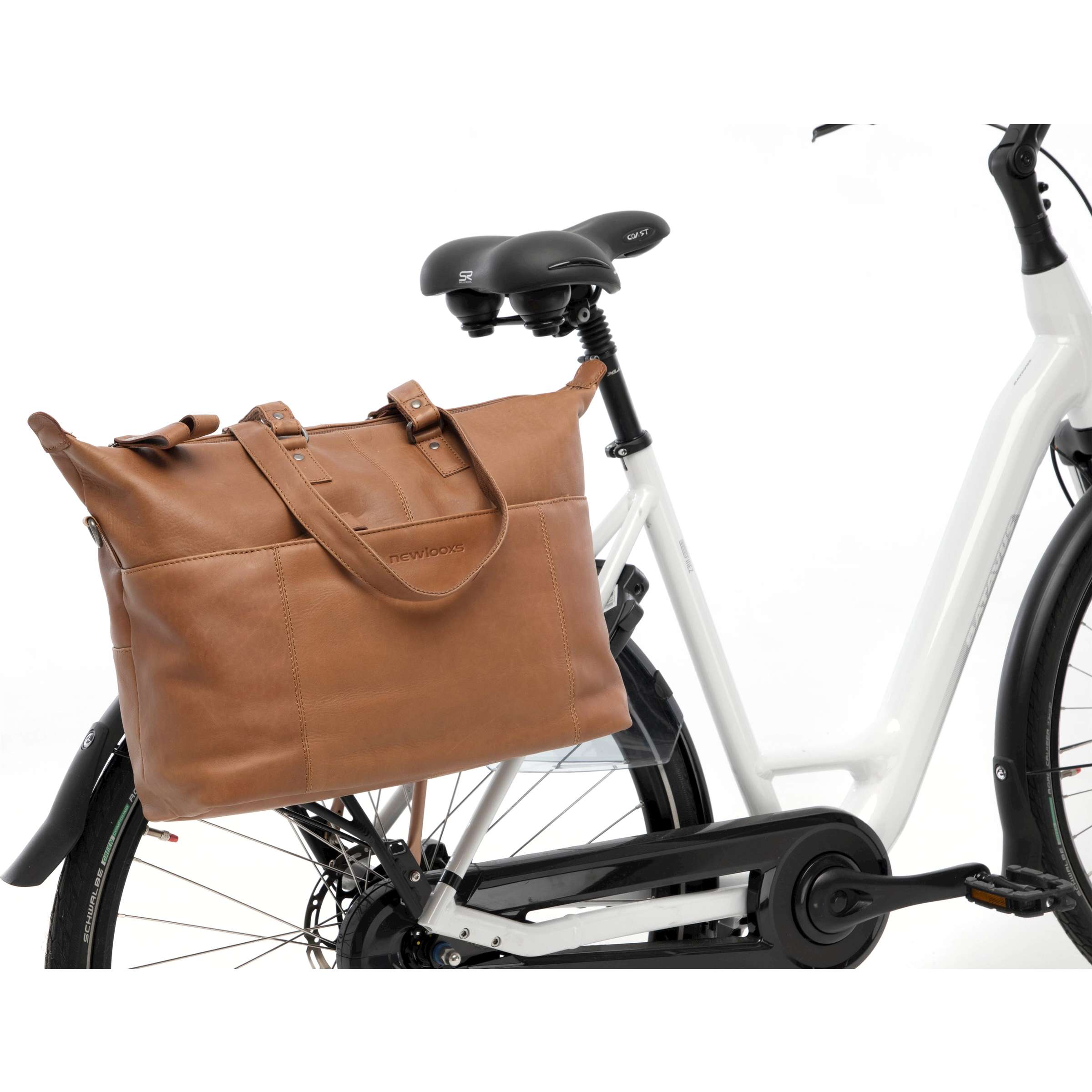 Sacoche de vélo New Looxs Verla 34 x 18 x 44cm 21 litres - en cuir de luxe - cognac