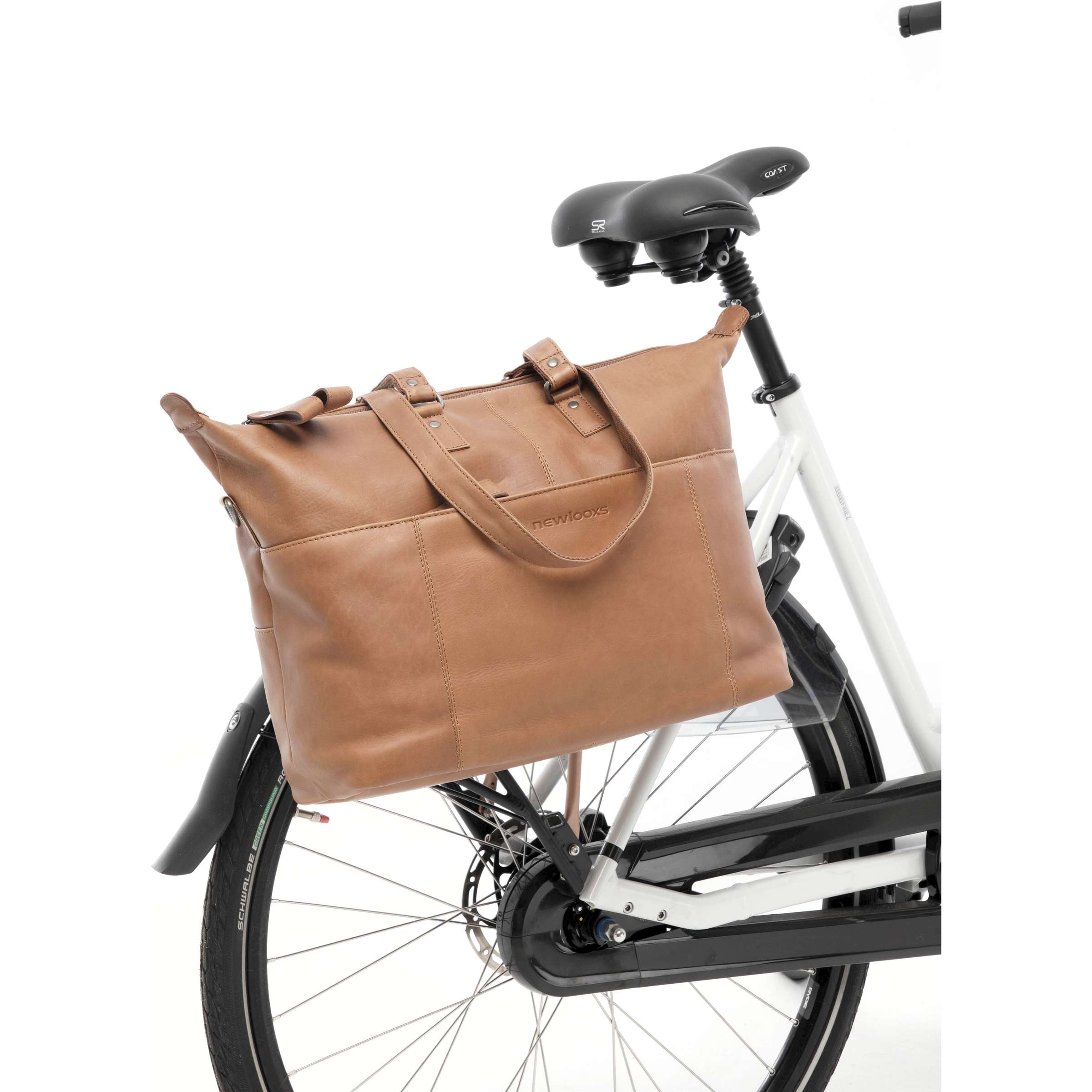 Sacoche de vélo New Looxs Verla 34 x 18 x 44cm 21 litres - en cuir de luxe - cognac