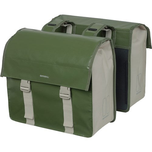 Basil Urban Load dubbele fietstas - waterdicht zeildoek polyester - groen zand - 48-53L