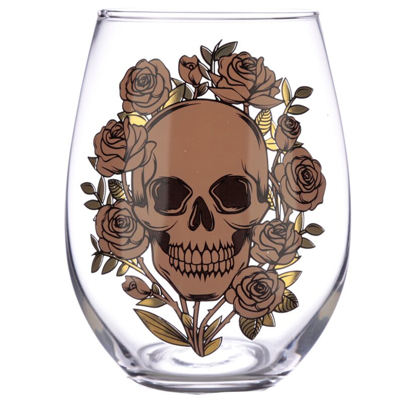 2 drinkglazen - schedel rozen