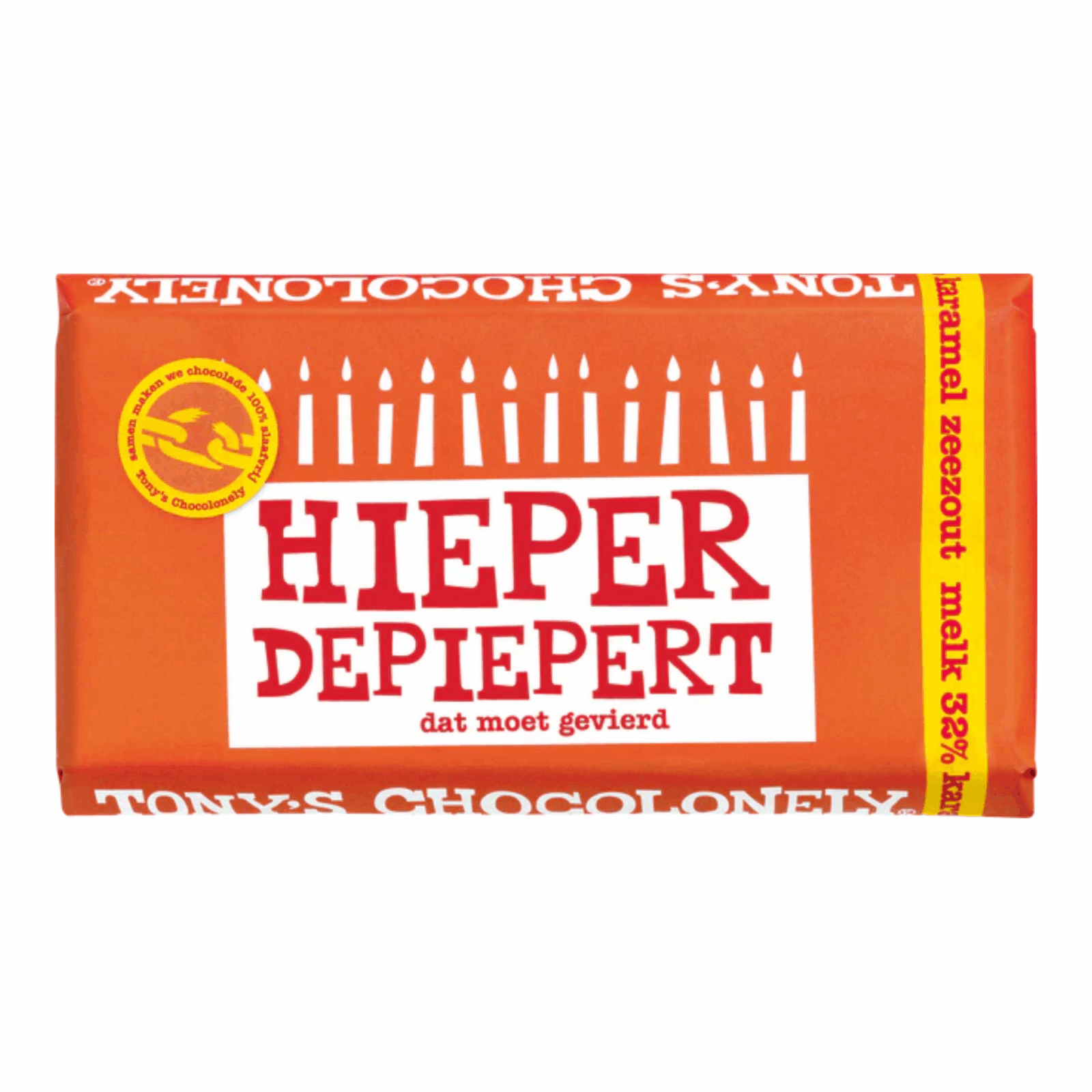 Tony's chocolonely reep melk karamel zeezout gefeliciteerd (15x 180gr)