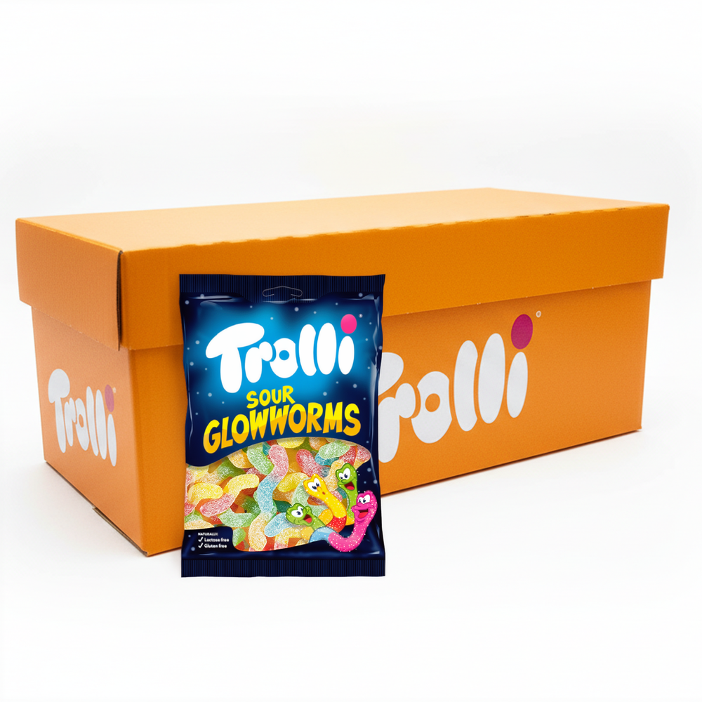 Trolli zure gloeiwormen zakje (18x 200g)
