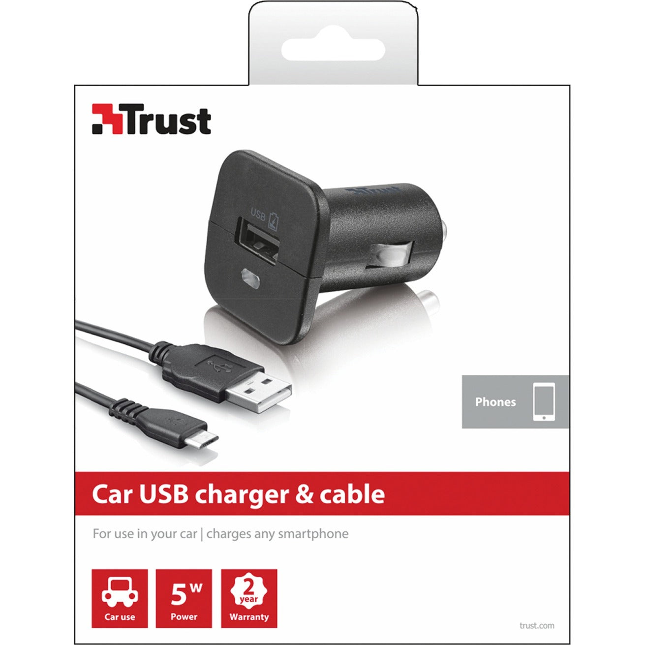 Trust Trust 5W Autolader met Micro-USB-kabel