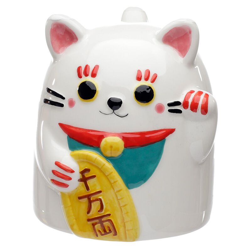 Maneki neko gelukskat onderstelboven keramiek mok