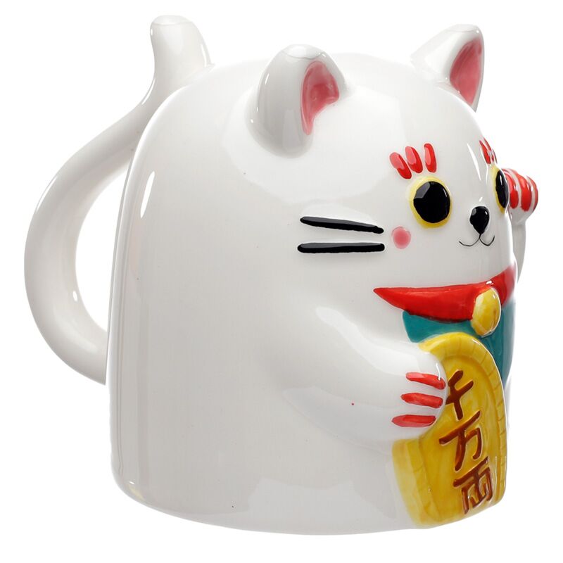 Maneki neko gelukskat onderstelboven keramiek mok