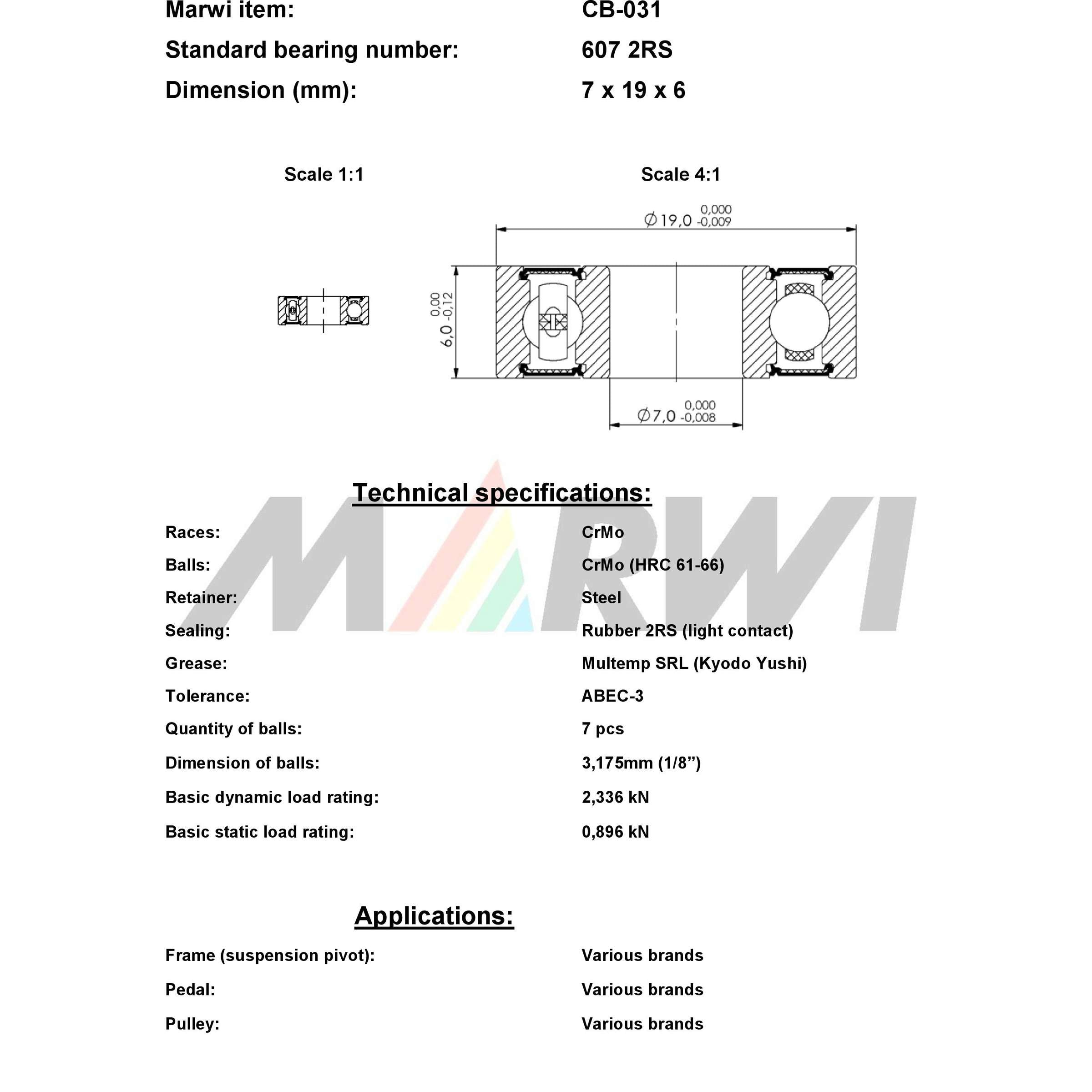 Union kogellager ball bearing cb-031 7x19x6mm
