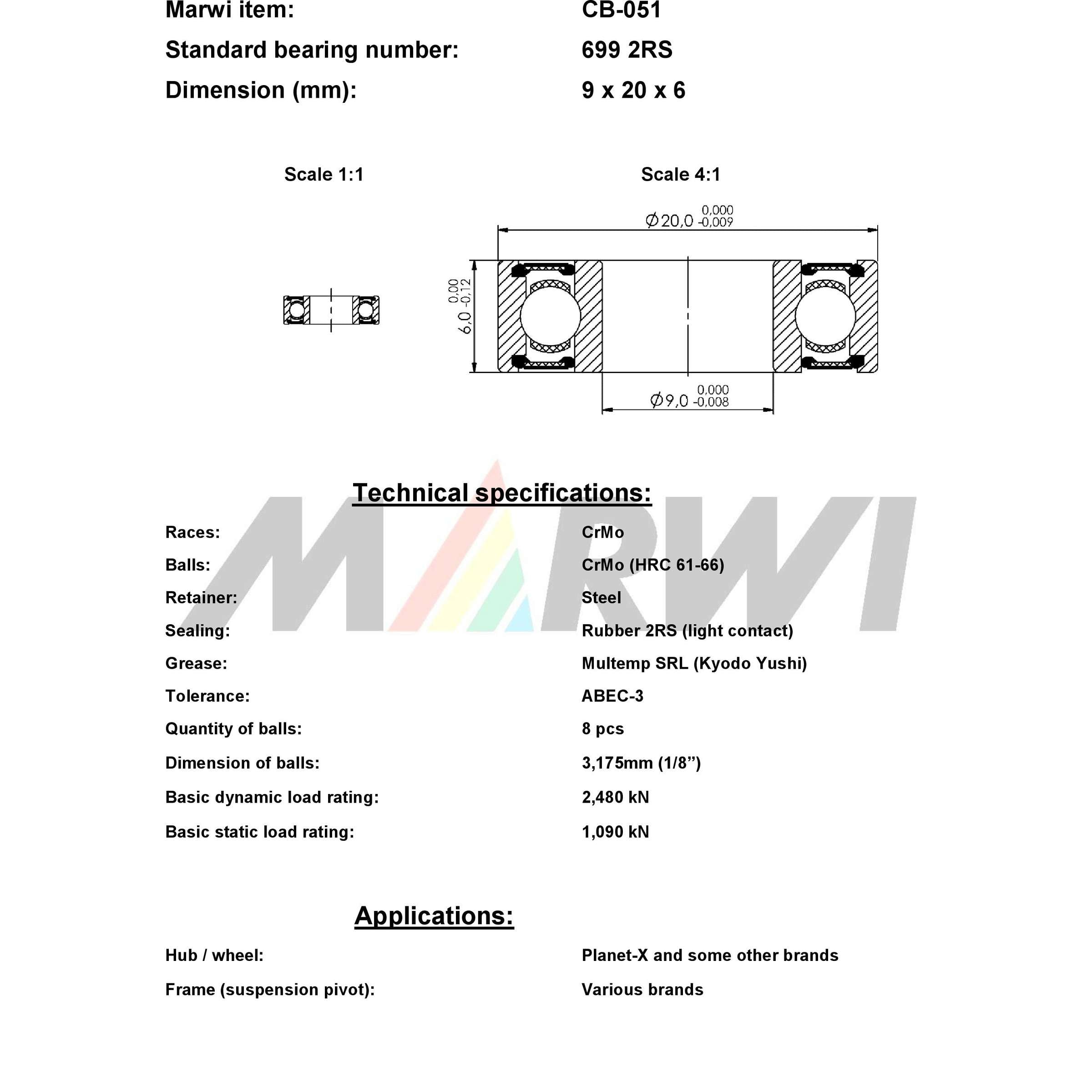 Union kogellager ball bearing cb-051 9x20x6