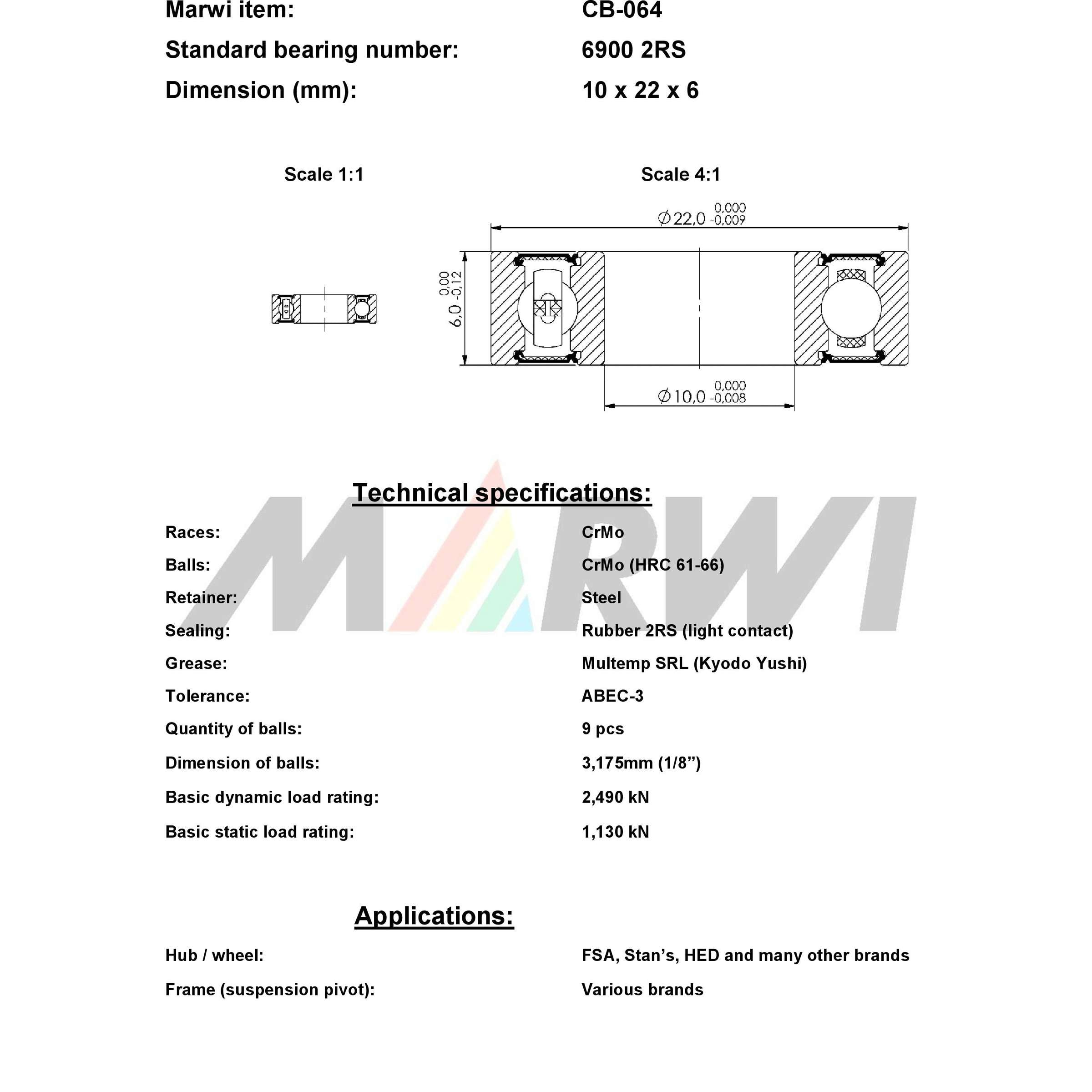 Union kogellager ball bearing cb-064 10x22x6