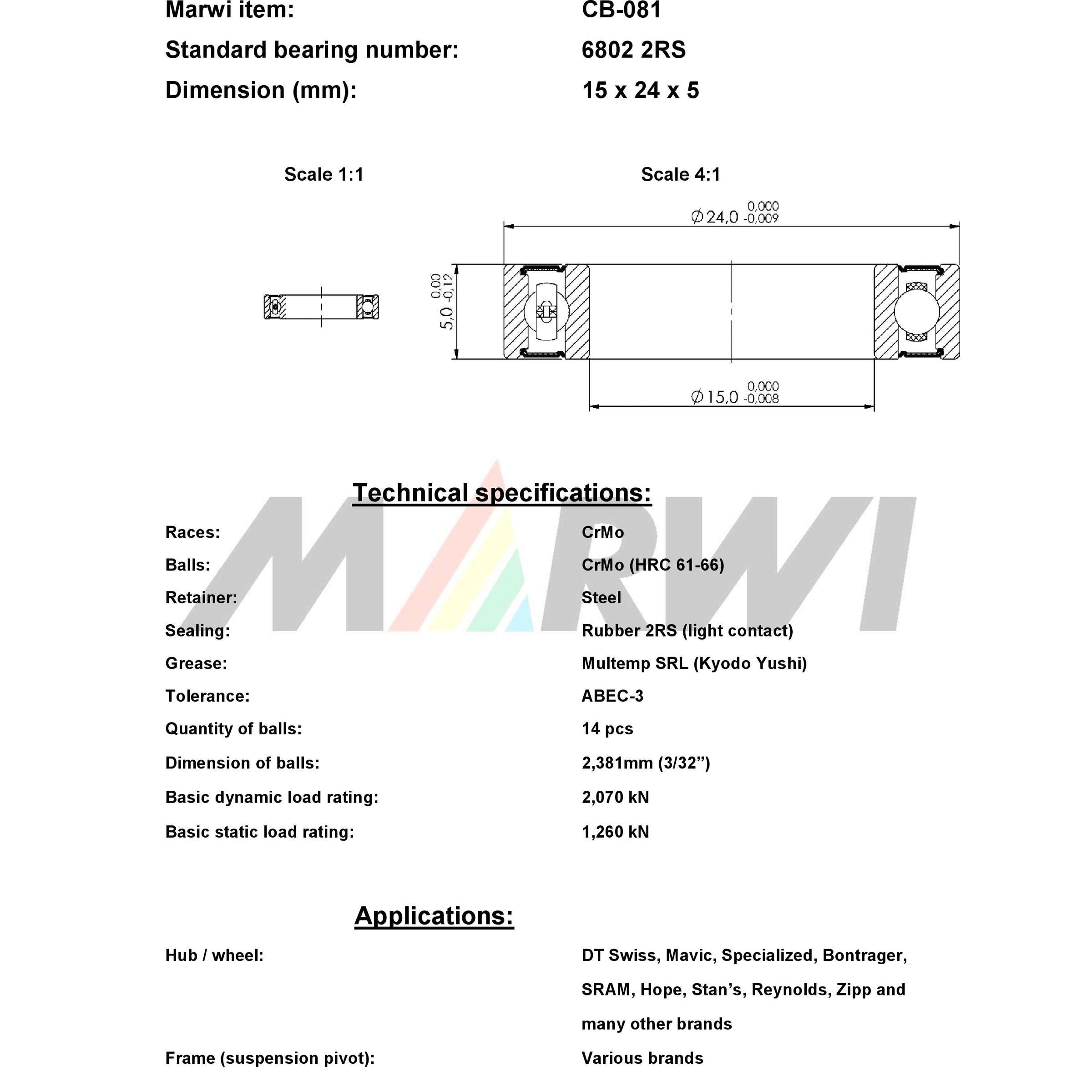 Union kogellager ball bearing cb-081 15x24x5