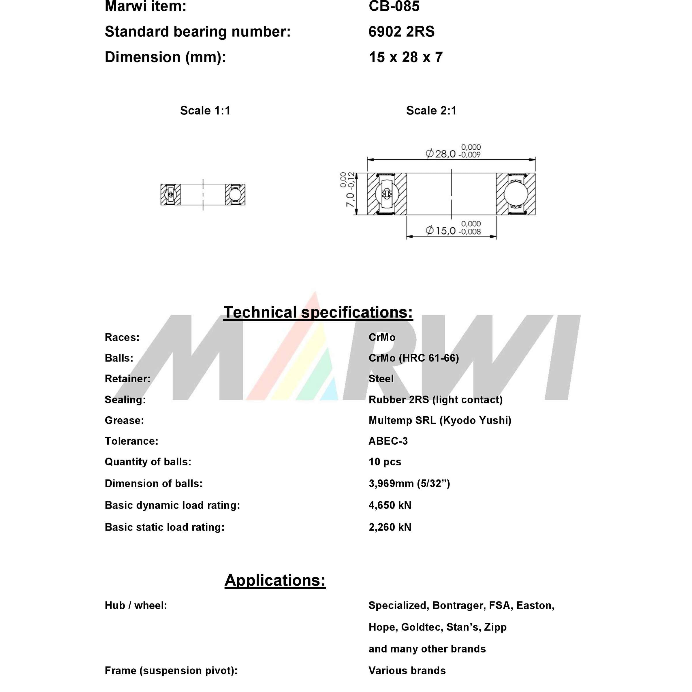 Union kogellager ball bearing cb-085 15x28x7