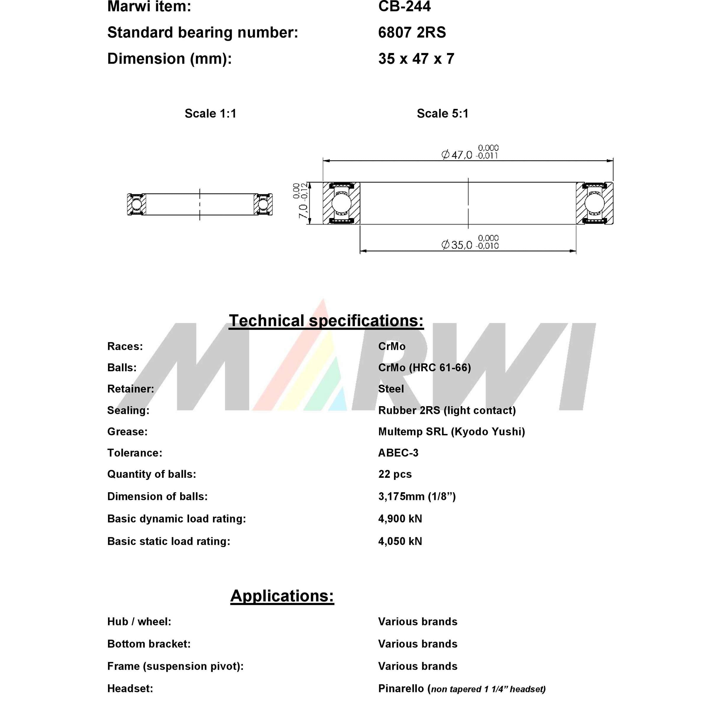 Union kogellager ball bearing cb-244 35x47x7