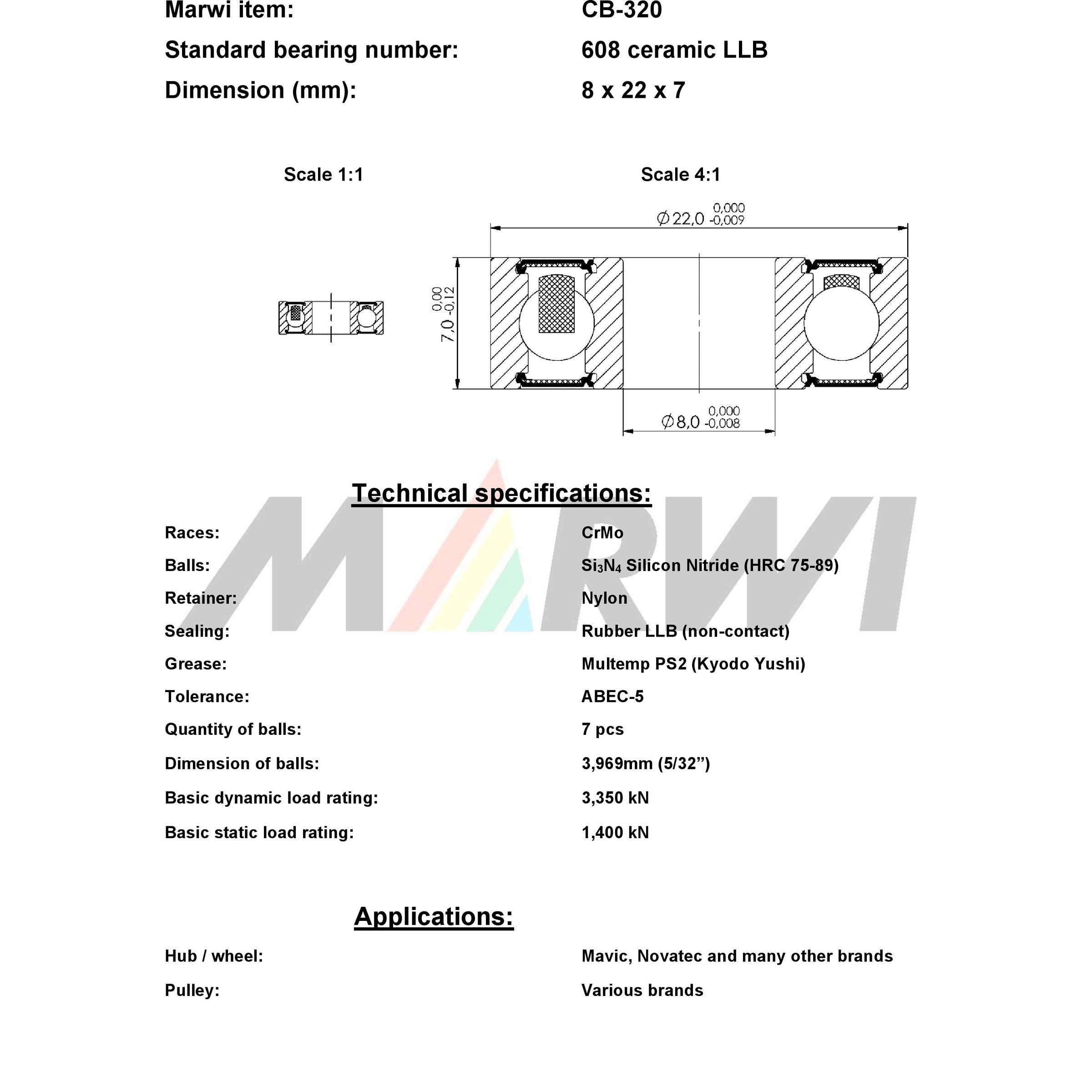 Union kogellager ball bearing cb-320 8x22x7
