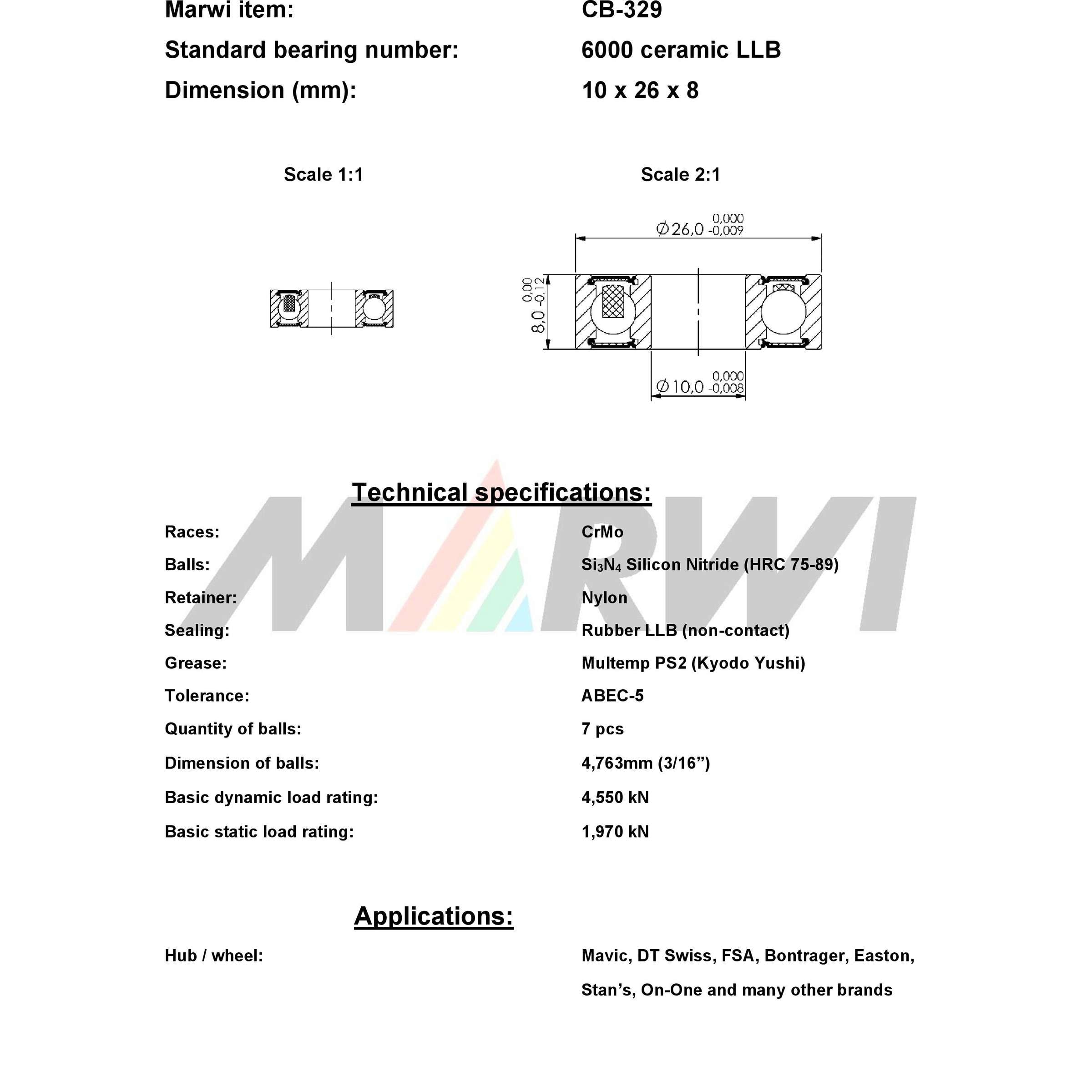 Union kogellager cb-329 6000 llb 10x26x8 keramisch