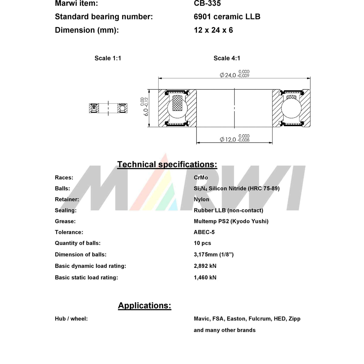 Union ball bearing ball bearing cb-335 12x24x6
