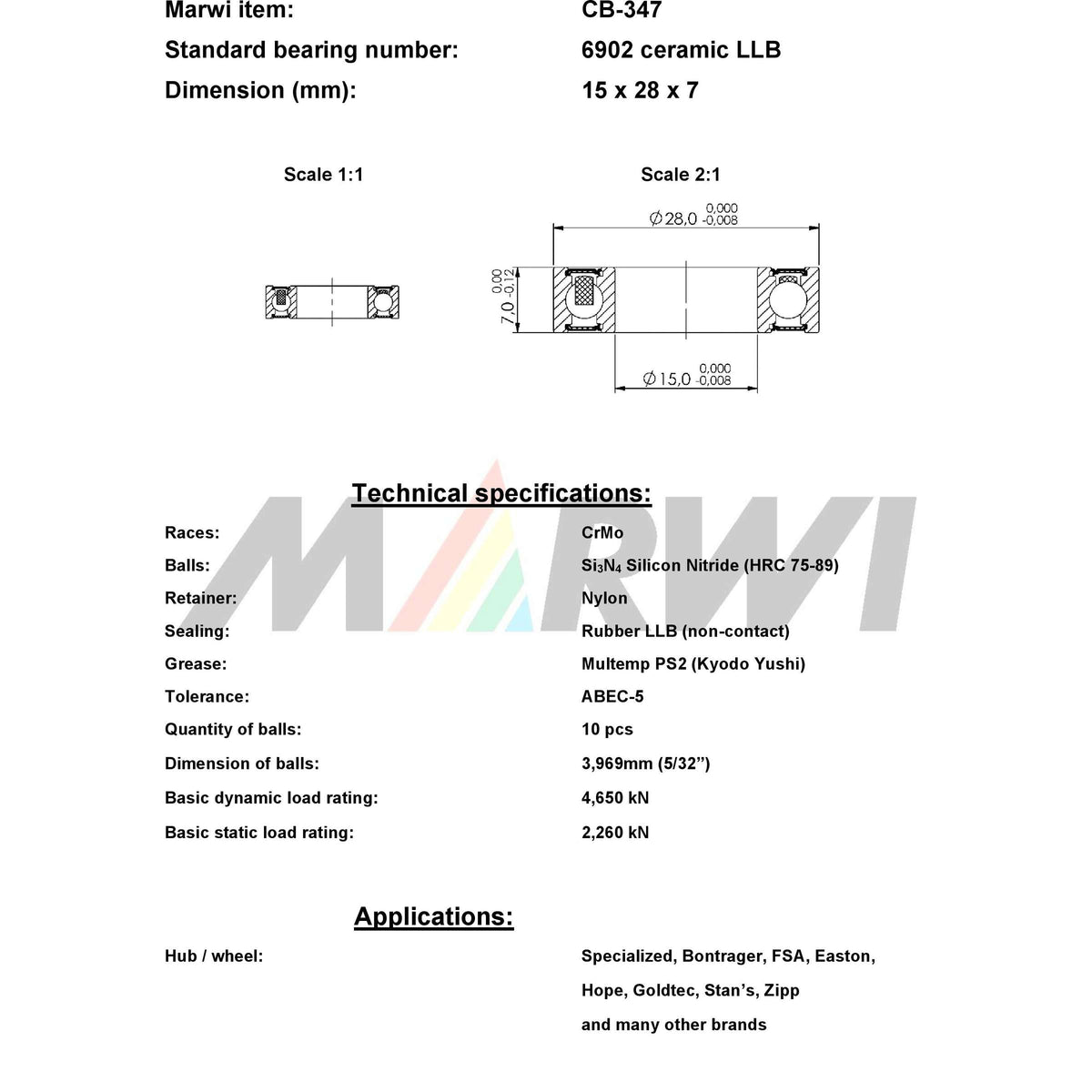 Union ball bearing ball bearing cb-347 15x28x7