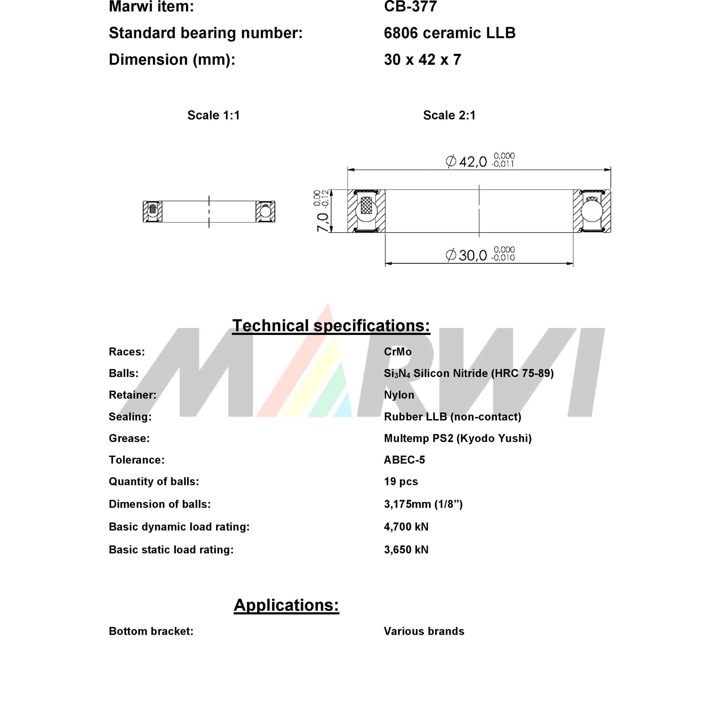 Marwi union kogellager ball bearing union cb-377 30x42x7