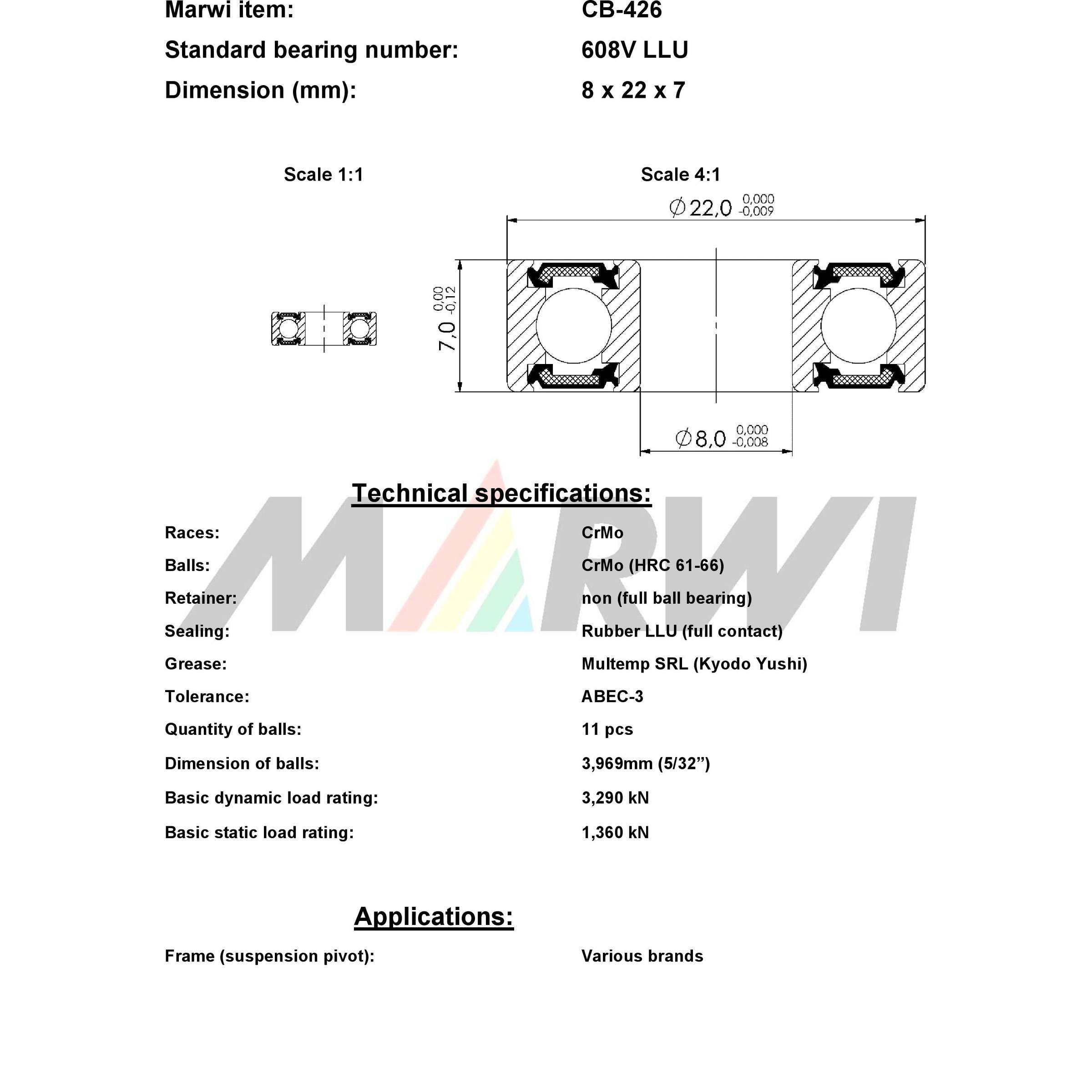 Union kogellager ball bearing cb-426 8x22x7