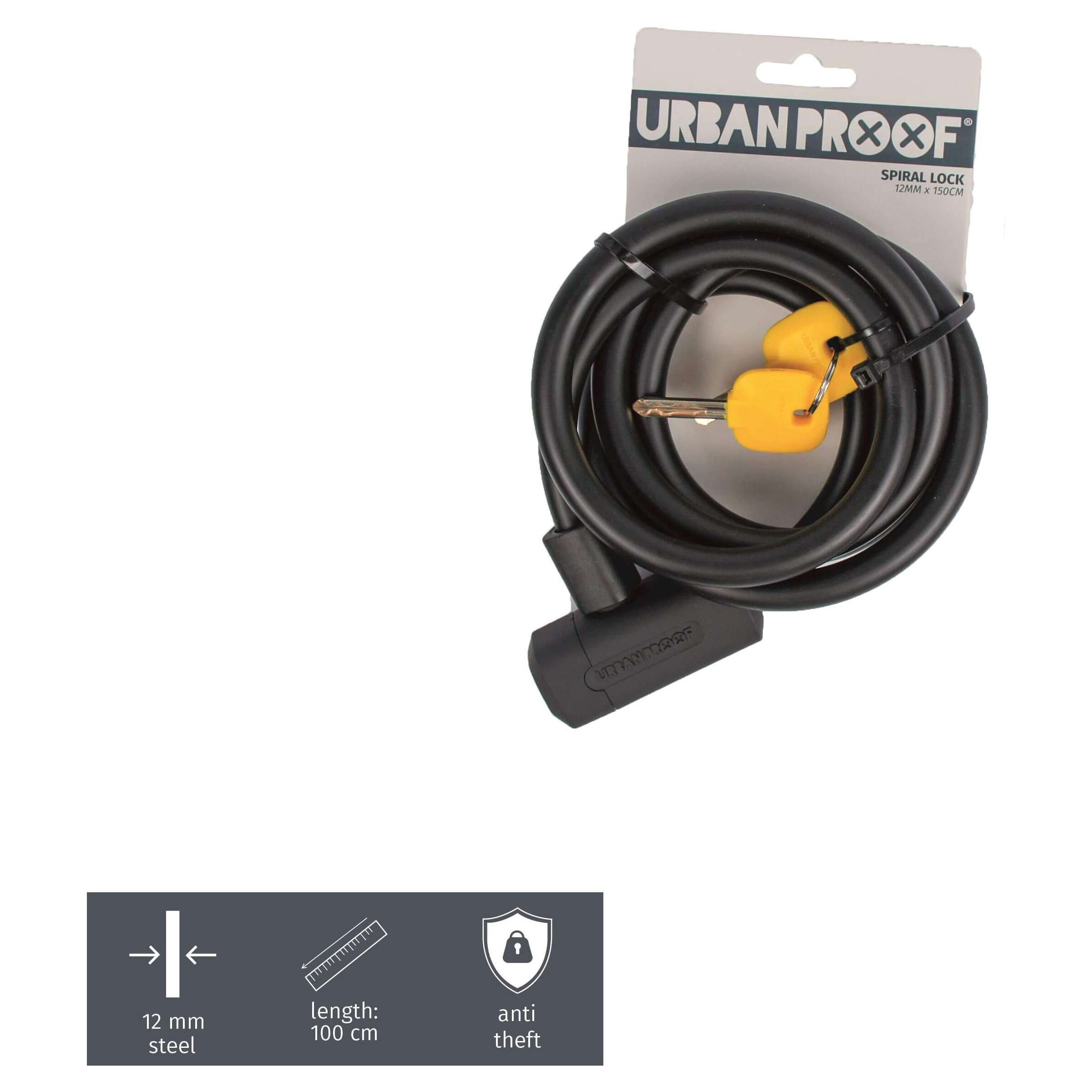 Urbanproof spiraalslot 12mm*150cm zwart