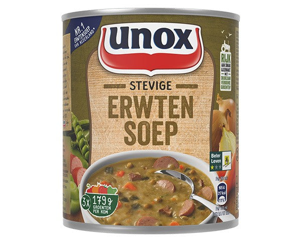 Unox soep in blik - stevige erwtensoep - klaar in een handomdraai en goed voor ruim 3 kommen soep - 6 x 800 ml